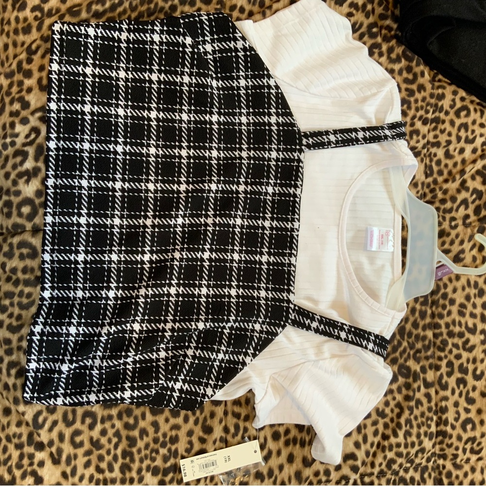 No Boundaries Black and White Plaid Pinafore Dress